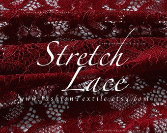 Burgundy lace fabric stretch lace. Sold by metre/ yard