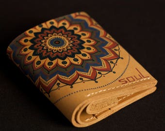 Women leather wallet. Minimal purse. Original wallet. Simple wallet. Yellow leather wallet. Mandala. Compact wallet. FREE SHIPPING!!!!!