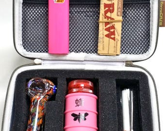 RIPD Chick Kit - CannaCASE Glass Pipe Case, Breaking Bad Container, Glass Pipe, BIC, RAW Rolling Papers, and Mini Grinder