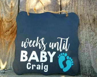 Weeks until baby, pregnancy countdown, maternity photo prop, pregnancy photo prop, pregnancy announcement, custom chalkboard, chic decor