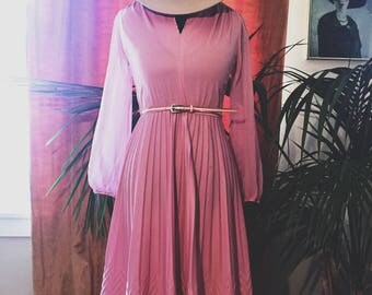 Rose Pink Dress with Chevron Detail and Sheer Sleeves