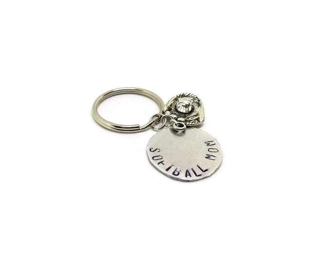 Softball Mom Keychain, Hand Stamped Key Chain, Ball Glove Key Chain, Gift for Her, Gift for Mom, Unique Birthday Gift, Stocking Stuffer