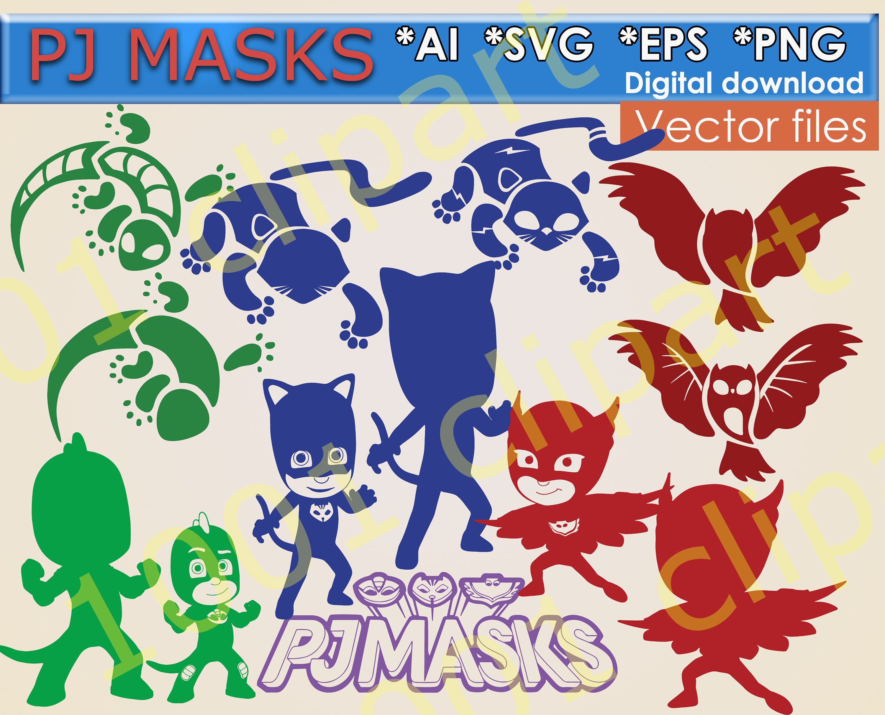 Download PJ masks SVG Cricut png EPS Ai vector files Digital masks