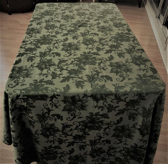 Vintage Damask Tablecloth Banquet Size Dark Olive Green Hugh