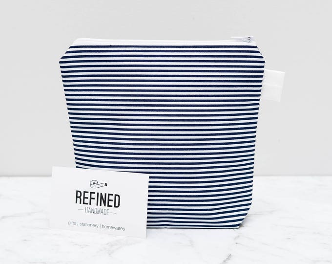 Navy and White Striped Makeup Bag - make up bag - toiletry bag - cosmetic bag - cosmetic pouch - zipper pouch