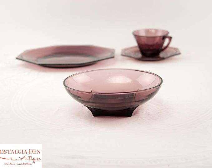 Depression Glass | Purple Glass Bowls | Moroccan Amethyst | Vintage Hazel Ware | MCM Kitchen Decor