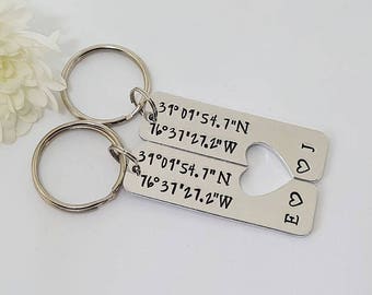Couple Keyrings, Coordinate Keychains, Wedding, Anniversary, Boyfriend, Valentine's Gift, Hand Stamped Personalised Keyrings Keychains