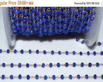 50% OFF Beautiful Royal Blue Chalcedony Rosary Beaded Chain-Chalcedony(Jade) Faceted Wire Wrapped Beaded Chain , 4 mm - RB5113