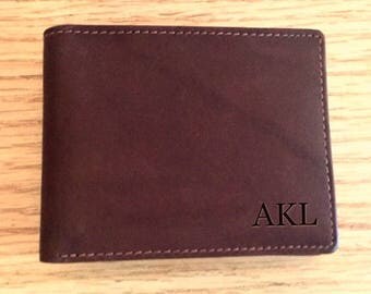 Mens wallet, Father's day gift, leather wallet, monogrammed gift for dad, monogrammed gift for him, mens wallet,clear id back, toffee 7746