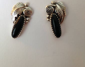 Sterling Native American Onyx Earrings