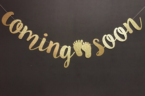 Coming soon Baby Shower Banner Baby shower decorations Gold