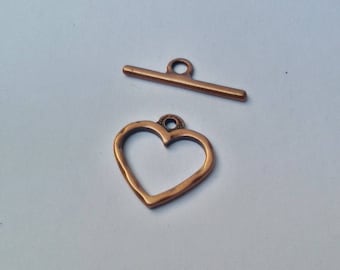 Heart 20 mm antique copper toggle clasp