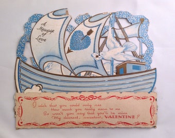 Vintage Valentine Card Large Sailboat Paper Epherma Valentines