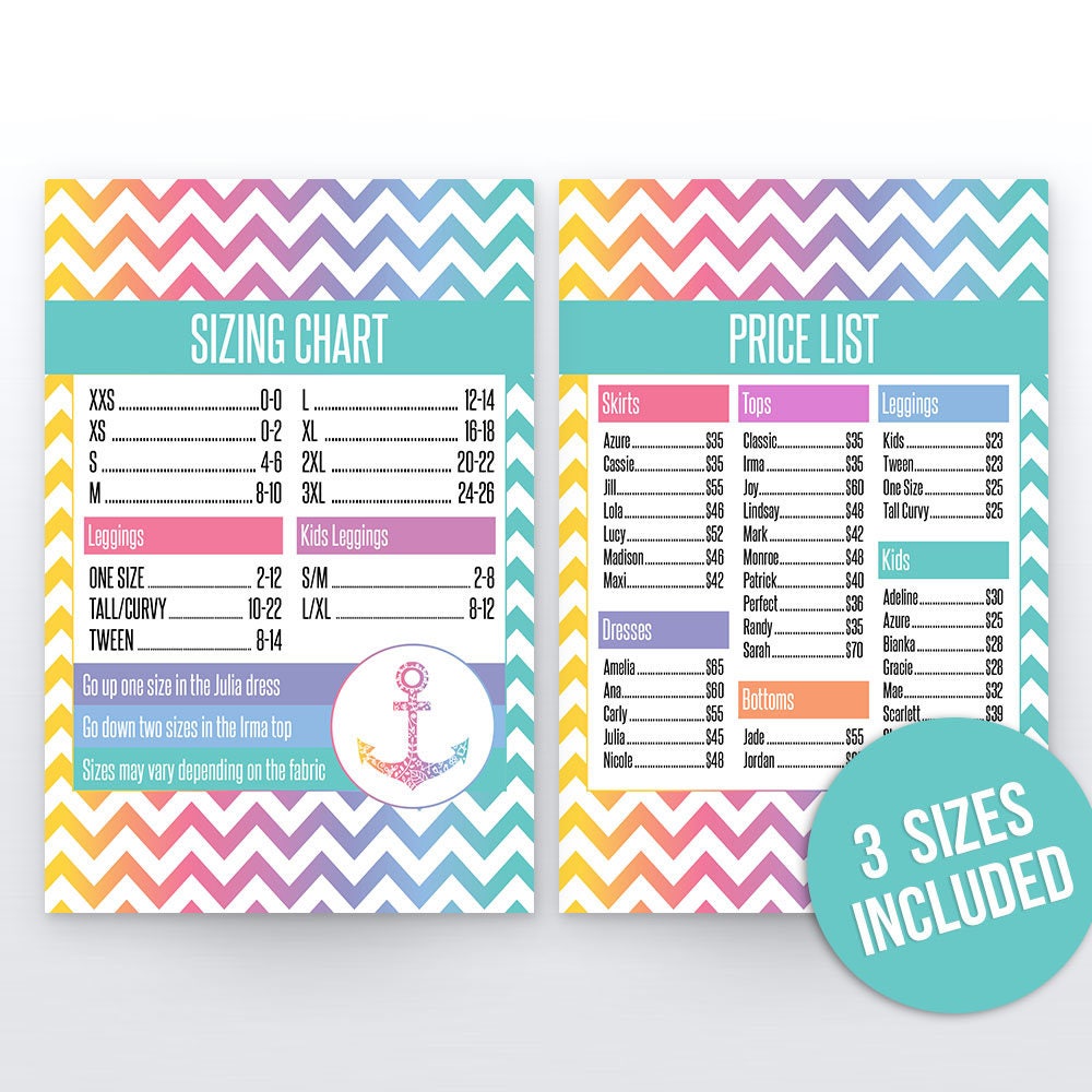 Nautical Price Chart UPDATED and Sizing Chart 4x6 5x7