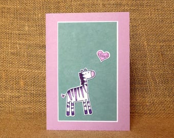 Valentines card, anniversary card, love, handmade card, zebra, boyfriend, girlfriend card