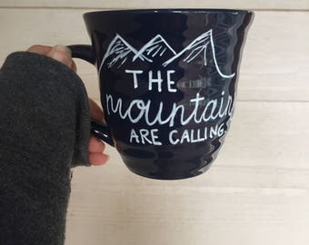the mountaints are calling handpainted mug
