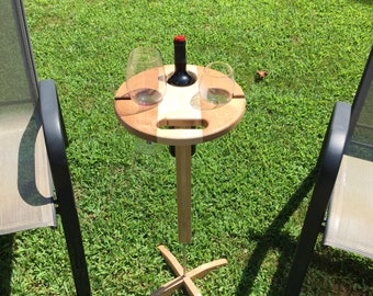 Custom wooden portable folding wine/beverage table detachable base