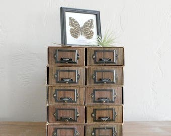 VACATION SALE 5 Vintage File Drawers, Cardboard File Box, Apothecary Cabinet, Wedding Centerpiece, Event Decor, Faux Wood Box, Craft Storage