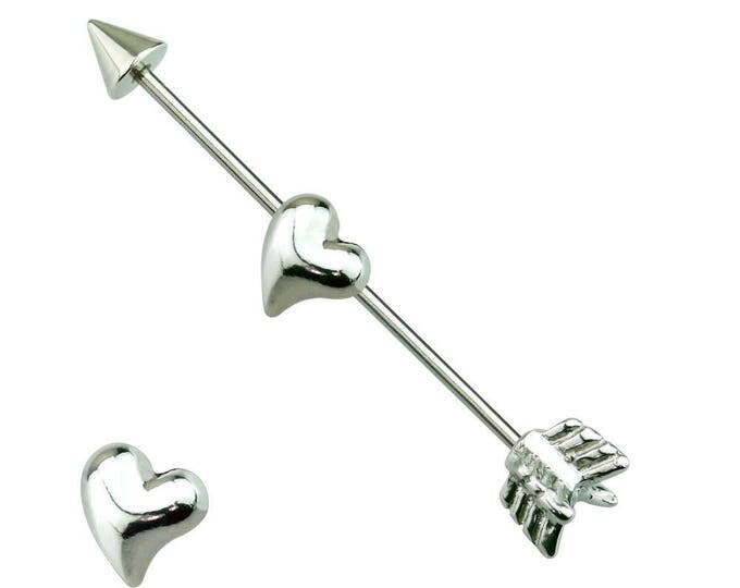 Cupid's Arrow & Heart 35mm 316L Surgical Steel Industrial Barbell