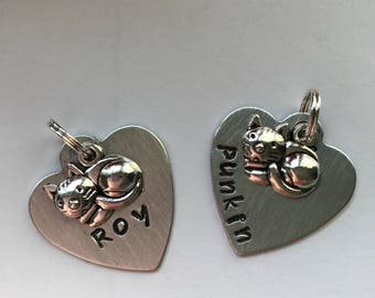 Hand Stamped Cat ID Tag- Cat Tag- Cat ID