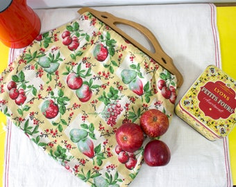 vintage 1940s apple print cotton craft bag