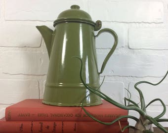 Enamel Kettle / Vintage Green Enamel Kettle / Vintage Green Camping Kettle / Vintage Enamel Teapot/ Vintage Polish Enamel Kettle
