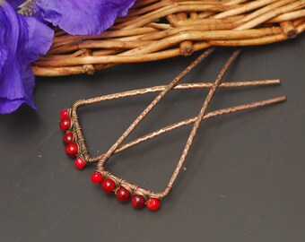 Simple wire hair sticks Hammered copper hair Hammered Brass Bun Pin Brass Hair Clip Copper wire hairpin Metal hair stick Metal Hair Clip