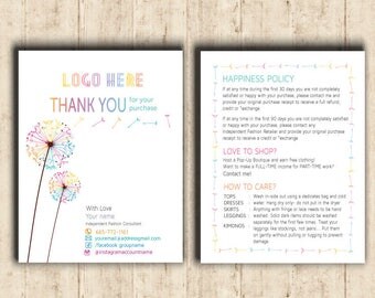 LLRoe Home Office Approved DIGITAL! Happiness Policy, Thank You Care Cards, Return Policy, How To Care - Dandelion