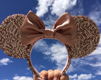 Rose Gold sequins ears, Rose Gold Minnie inspired Ears, Minnie Mouse ears, Mickey Mouse ears