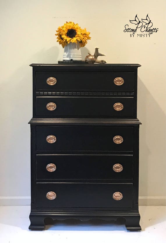 Solid wood Chest of Drawers dresser painted black
