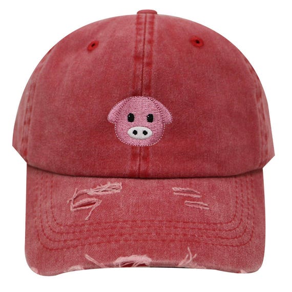 Capsule Design Pig Emoji Vintage Ripped Cotton Baseball Caps