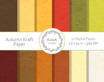 Autumn Kraft Paper digital paper - Autumn clipart - Scrapbook paper, Fall Kraft Paper Digital Paper, Autumn Digital Paper, Commercial use