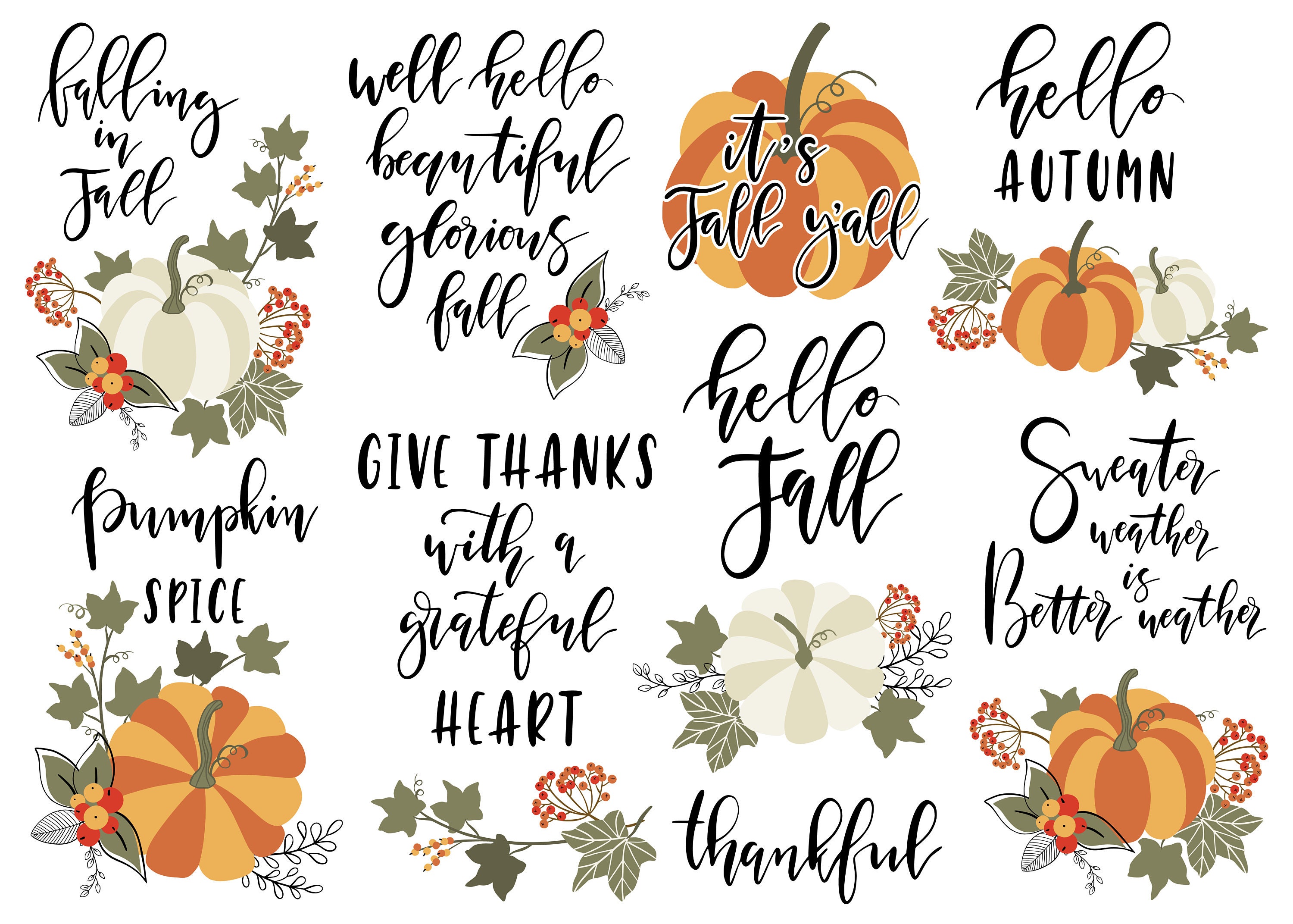 Autumn / fall / lettering / quote / clipart / pumpkin