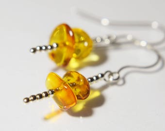 Genuine Baltic Amber Earrings, Real Amber Earrings, Simple Earrings, 925 Silver Earrings, Amber & Silver Earrings, Amber Dangle Earrings