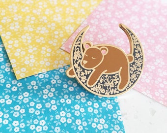 Moon Bear - Hard enamel pin - kawaii accessories, cute pin, bear lapel pin, bear enamel pin, bear pin, cute bear enamel pin, teddy bear pin