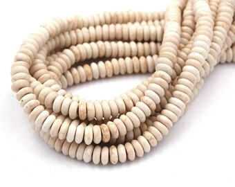 Two 15.5" strands, White Magnesite Rondelle Beads 6x3mm