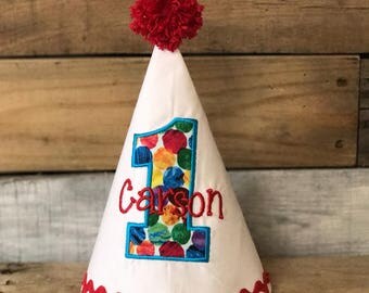The very hungry caterpillar birthday hat. Cake smash outfit hat. Hungry caterpillar parry hat