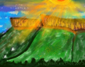 Sun Rays on Tirumala Hills - Art on Mobile Phone