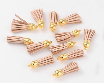 4pc 38x10mm Blanched Almond Suede Tassel in Gold Cap