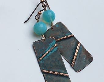 Copper Fold Formed Earrings with Verde Green Patina