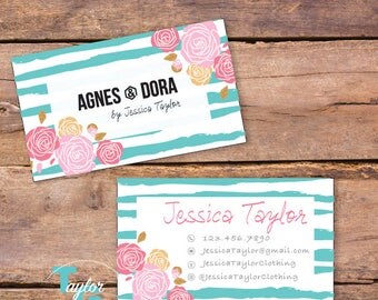 Agnes & Dora Business Card - Agnes and Dora Busines Card - Distressed Floral Business Card - Floral Stripes - Agnes and Dora Marketing