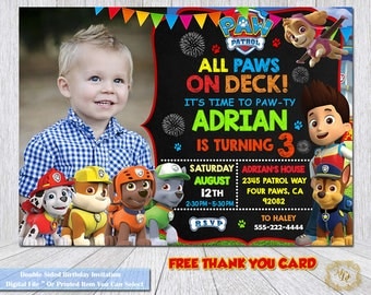 Paw Patrol Birthday Invitation.Paw Patrol Invitation.Paw Patrol.Photo Invitation.Invitations.Paw Patrol Party.DIY.Paw Patrol Birthday Theme.