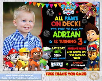Paw Patrol Birthday Invitation.Paw Patrol Invitation.Paw Patrol.Photo Invitation.Invitations.Paw Patrol Party.DIY.Paw Patrol Birthday Theme.