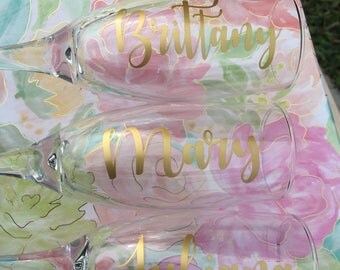 Personalized Bridesmaid Champagne Glasses | Bridesmaid Gift | Wedding Day Glasses