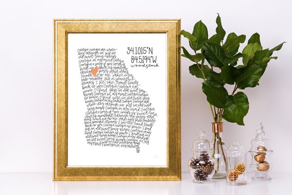 Georgia On My Mind Lyrics - Georgia Print with Heart for Home - Custom Digital Print