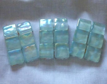 18 SQUARES IN LIGHT GREEN COLOR GLASS MOSAICS IRISES