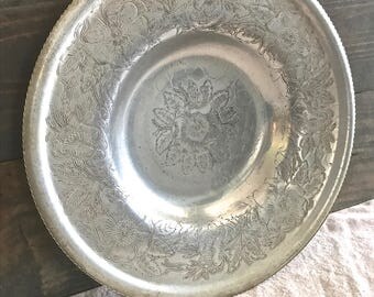 Vintage Aluminum Serving Tray- Floral Motif