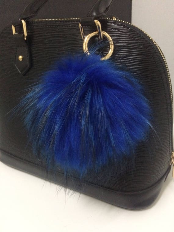 fur keyring pom real pom Genuine Real Fur Blue Large Ball Royal Keychain Fur Raccoon