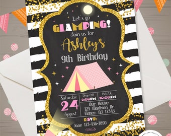 Glamping Invitation Girl Camping Invitation Glamping Birthday Party Glam Camping Birthday Invitation Sleepover Camping Invite Camp Out Kids