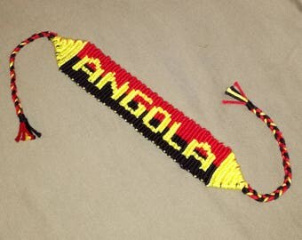 Angolan flag knotted bracelet, Alpha pattern bracelet, Braided bracelet, Bracelet bresilien, Handwoven bracelet, Friendship bracelet, String